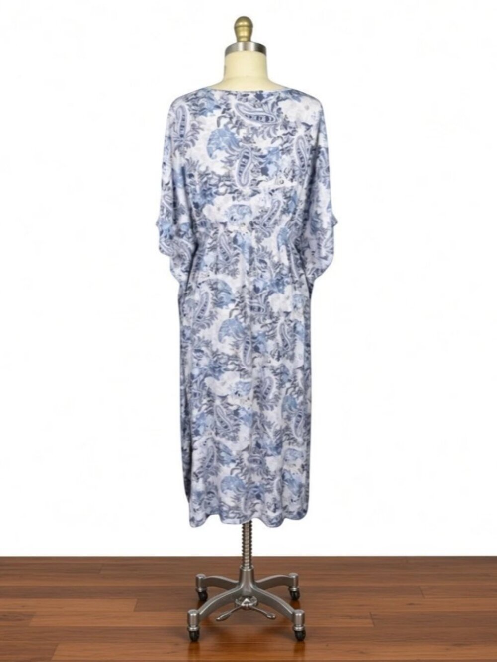 DRESS FORUM PAISLEY FLORAL PRINT BLUE KIMONO SLEEVE MIDI DRESS - Picture 4 of 7